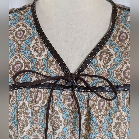 DKNY Jeans Blue Patterned Boho Babydoll Top - Picture 2 of 7